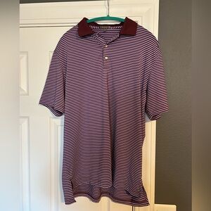 Peter Millar Purple and White Striped Polo with Burgundy Collar